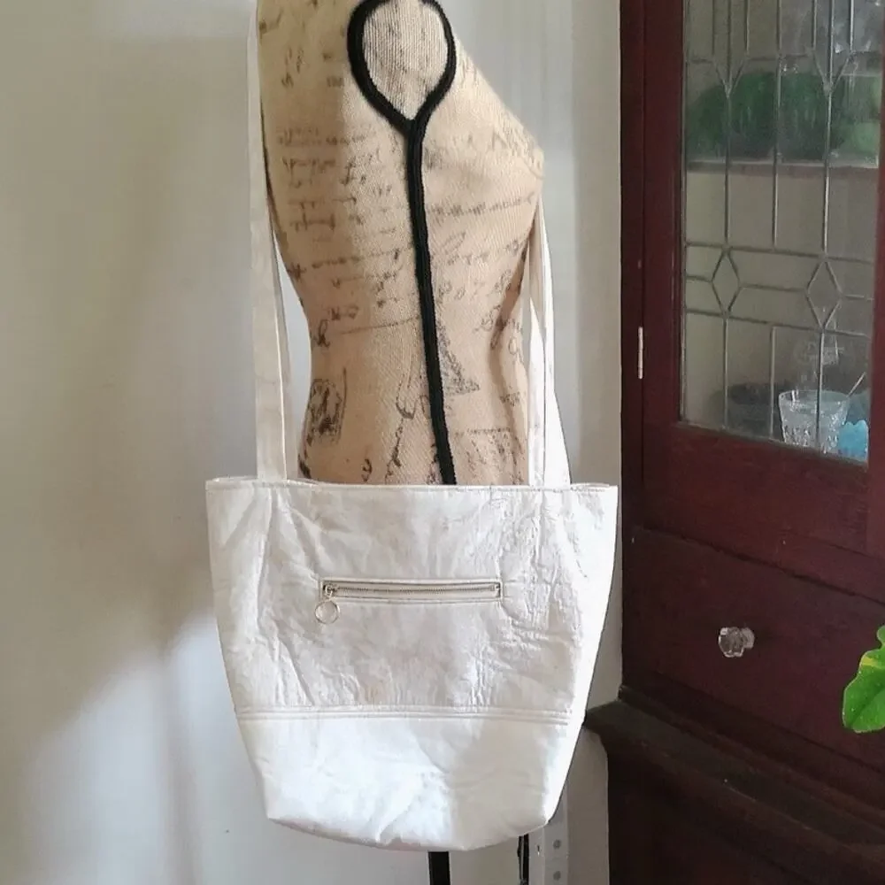 Handcrafted Fabric Purse Cream Artisan Carryall Tote Batik Cotton Shoulder Bag